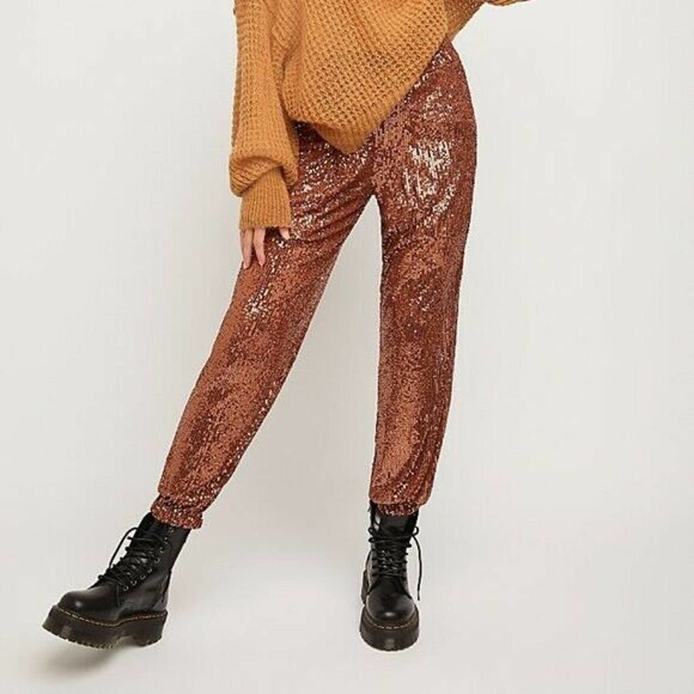 Free People Morelia Bronze Sequin Joggers Hi-Rise